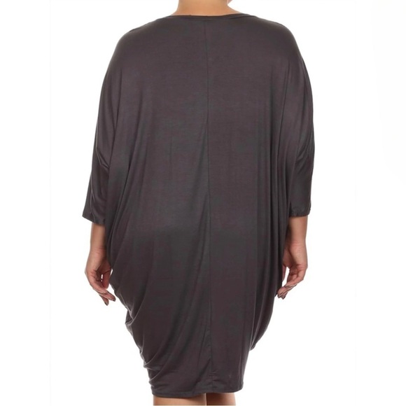 MOA • Women’s Grey Loose Fit 3/4 Dolman Bat Wing Sleeve Casual Midi Dress - Picture 3 of 4